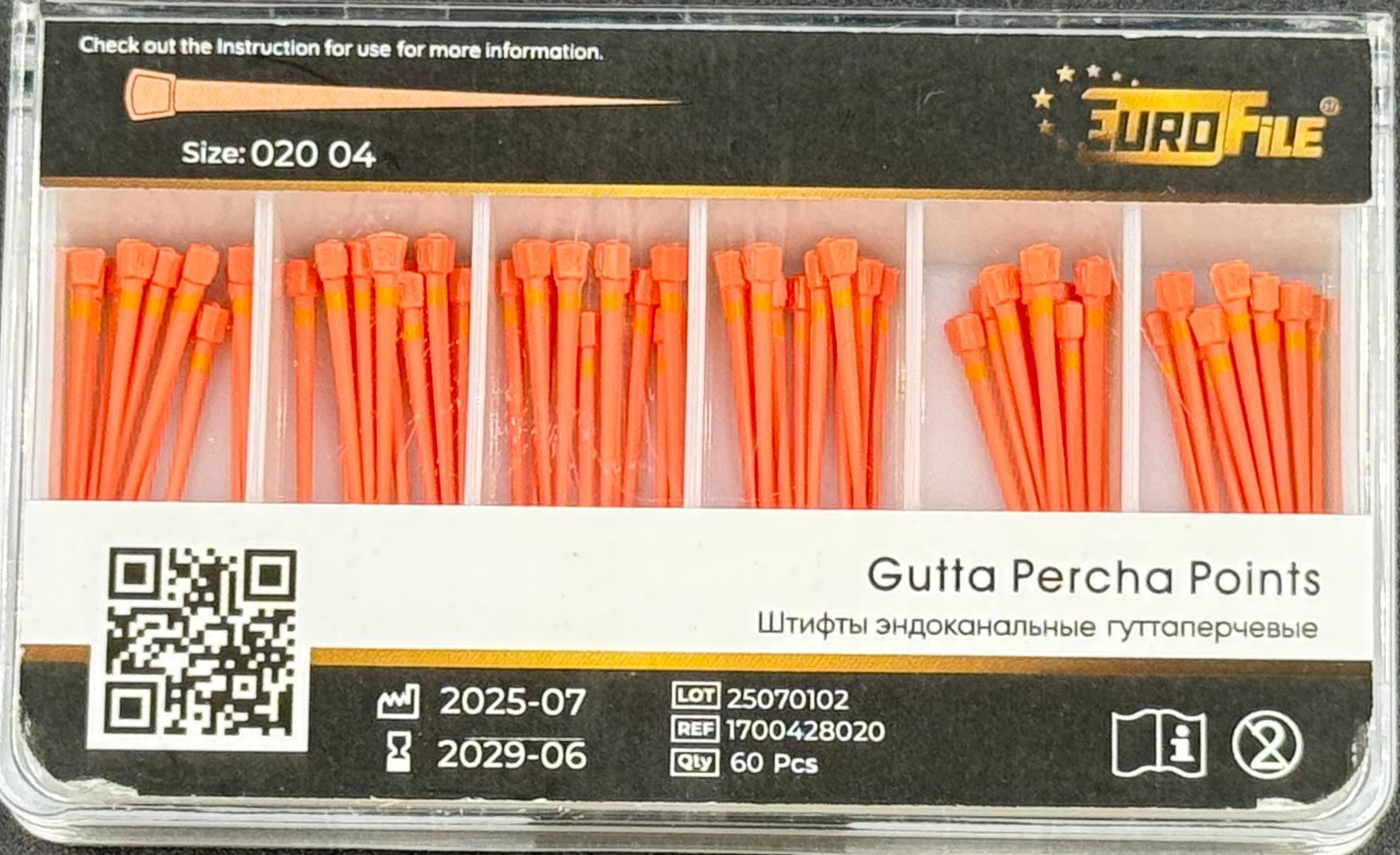 Штифты гуттаперчивые 04-20 60 шт. EUROFILE