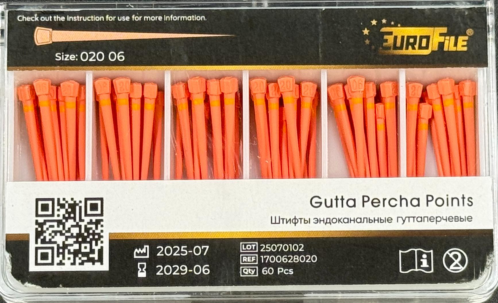 Штифты гуттаперчивые 06-20 60 шт. EUROFILE