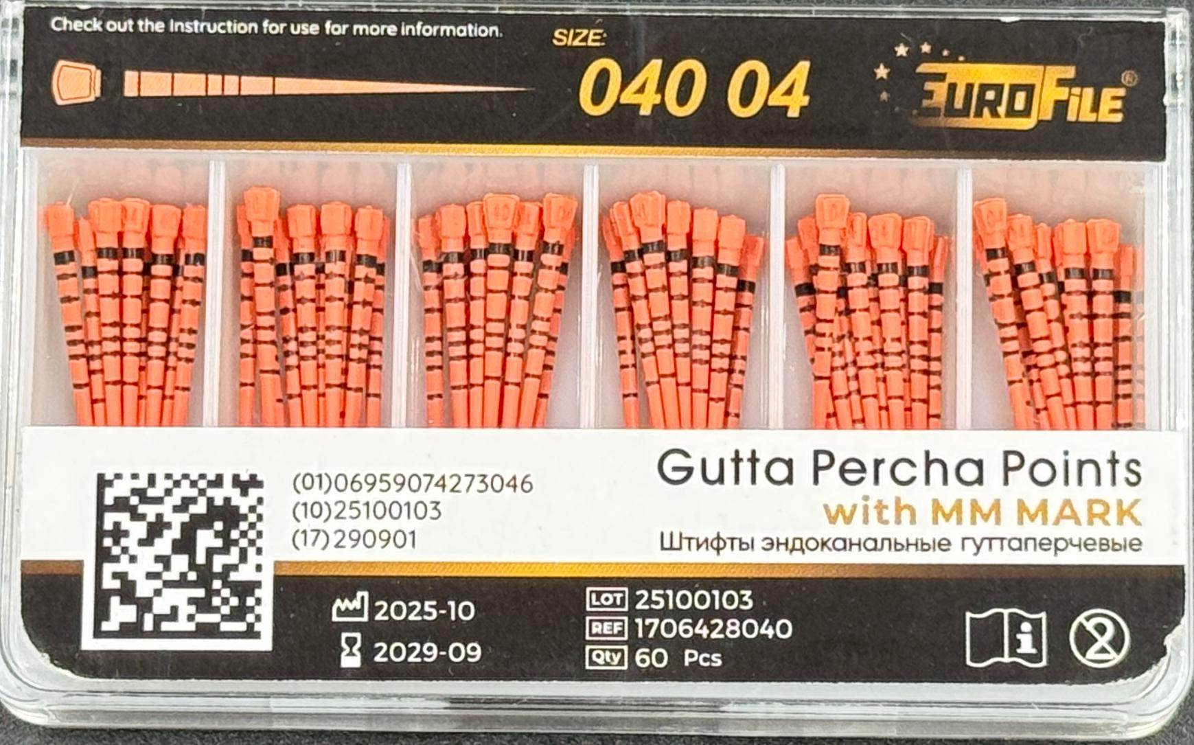 Штифты гуттаперчивые 04-40 60 шт. с миллиметровой маркировкой EUROFILE