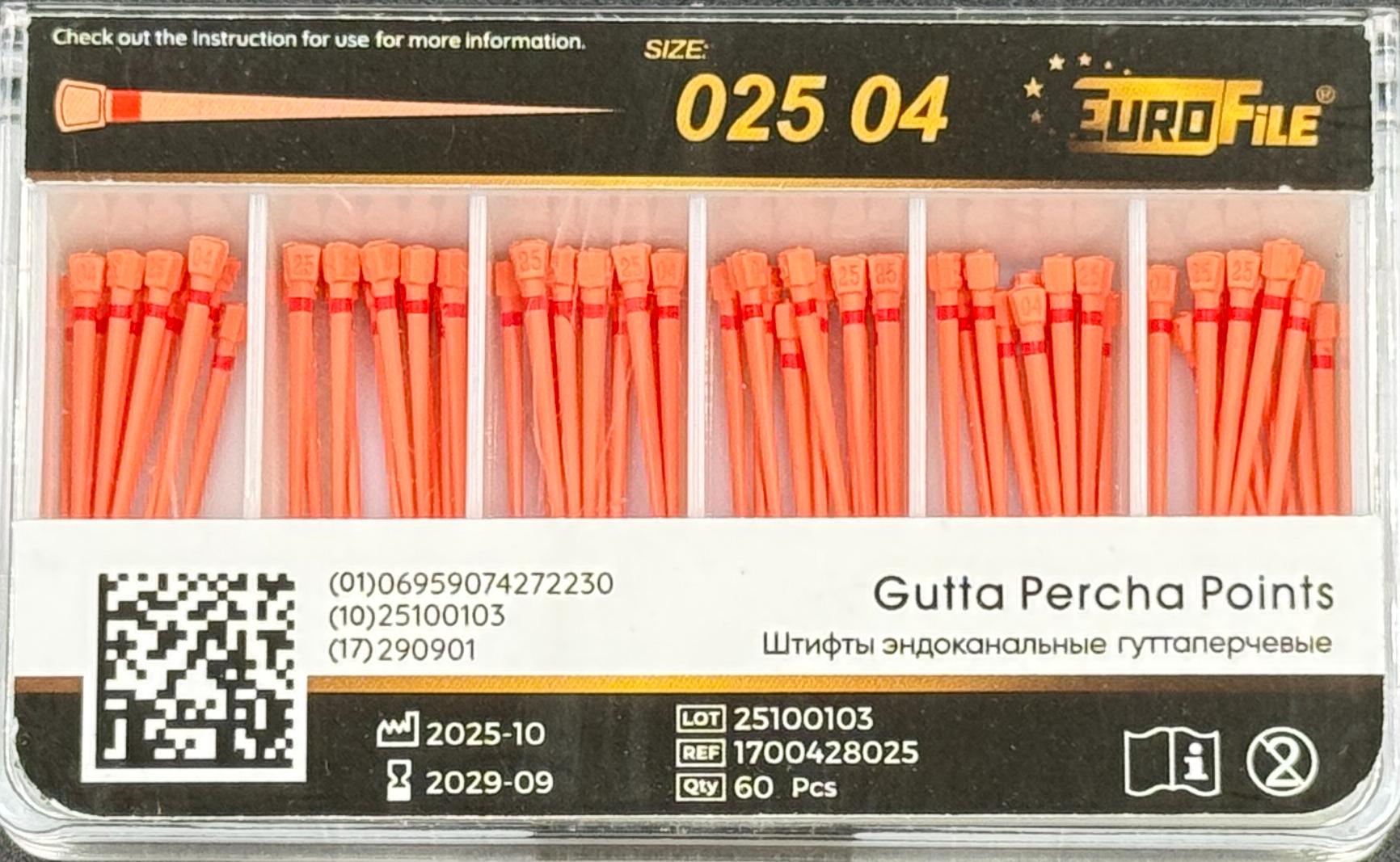Штифты гуттаперчивые 04-25 60 шт. EUROFILE
