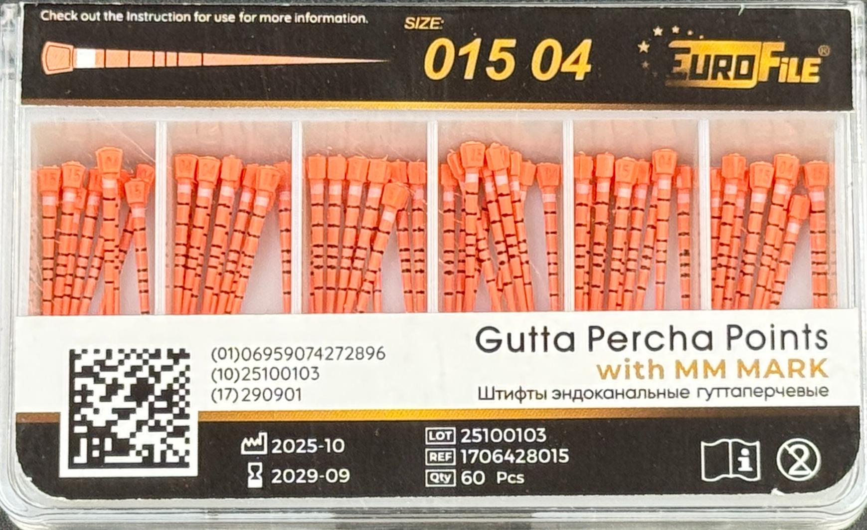 Штифты гуттаперчивые 04-15 60 шт. с миллиметровой маркировкой EUROFILE