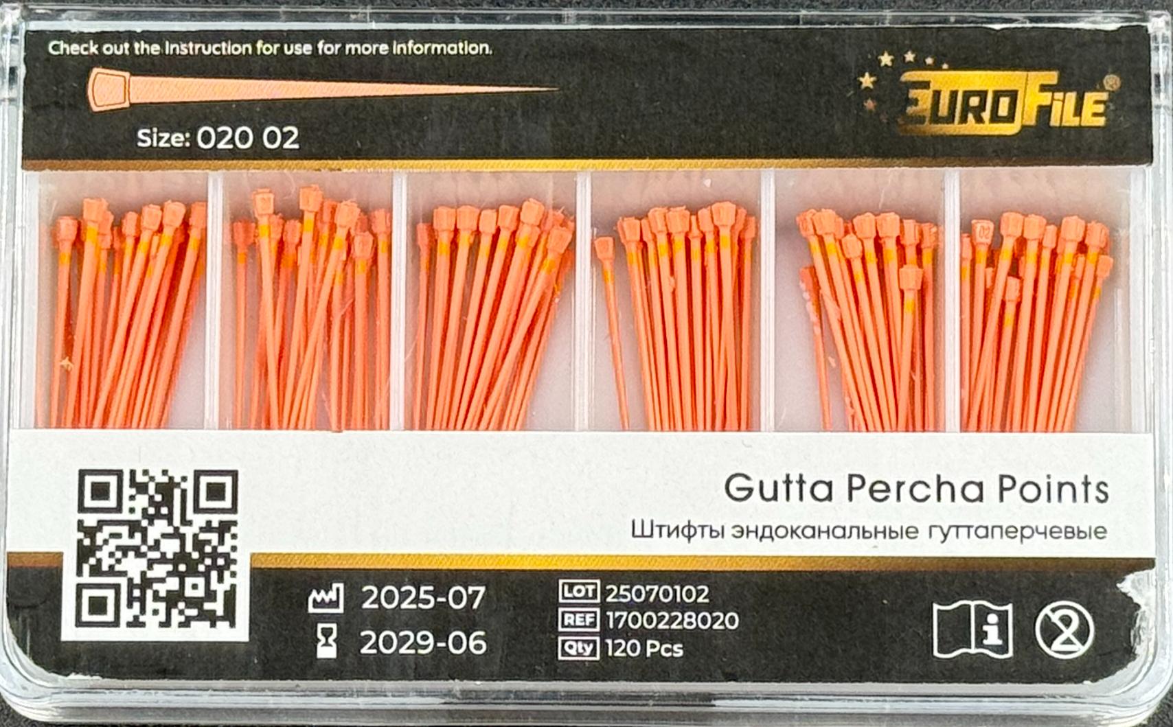 Штифты гуттаперчивые 02-20 120 шт. EUROFILE