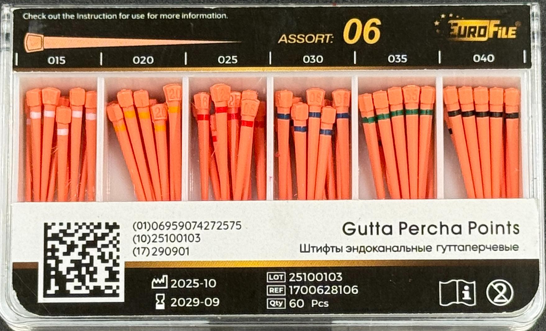 Штифты гуттаперчивые 06 15-40 60 шт. EUROFILE