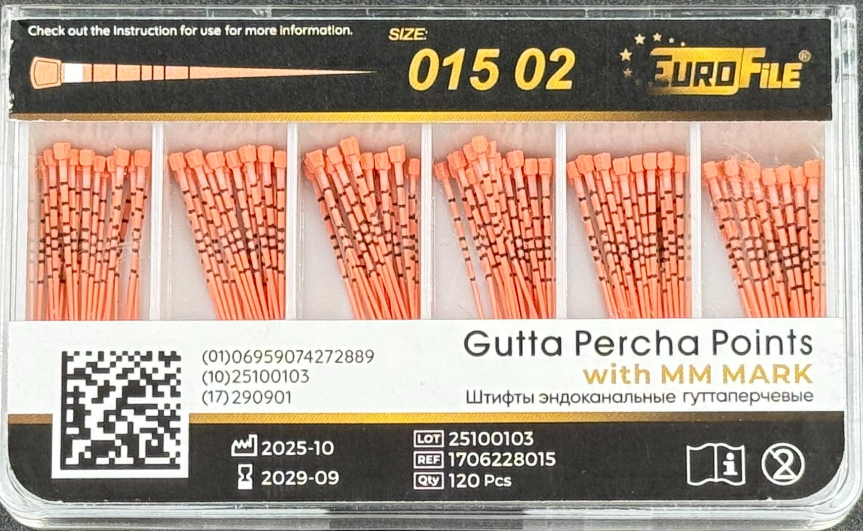 Штифты гуттаперчивые 02-15 120 шт. с миллиметровой маркировкой EUROFILE