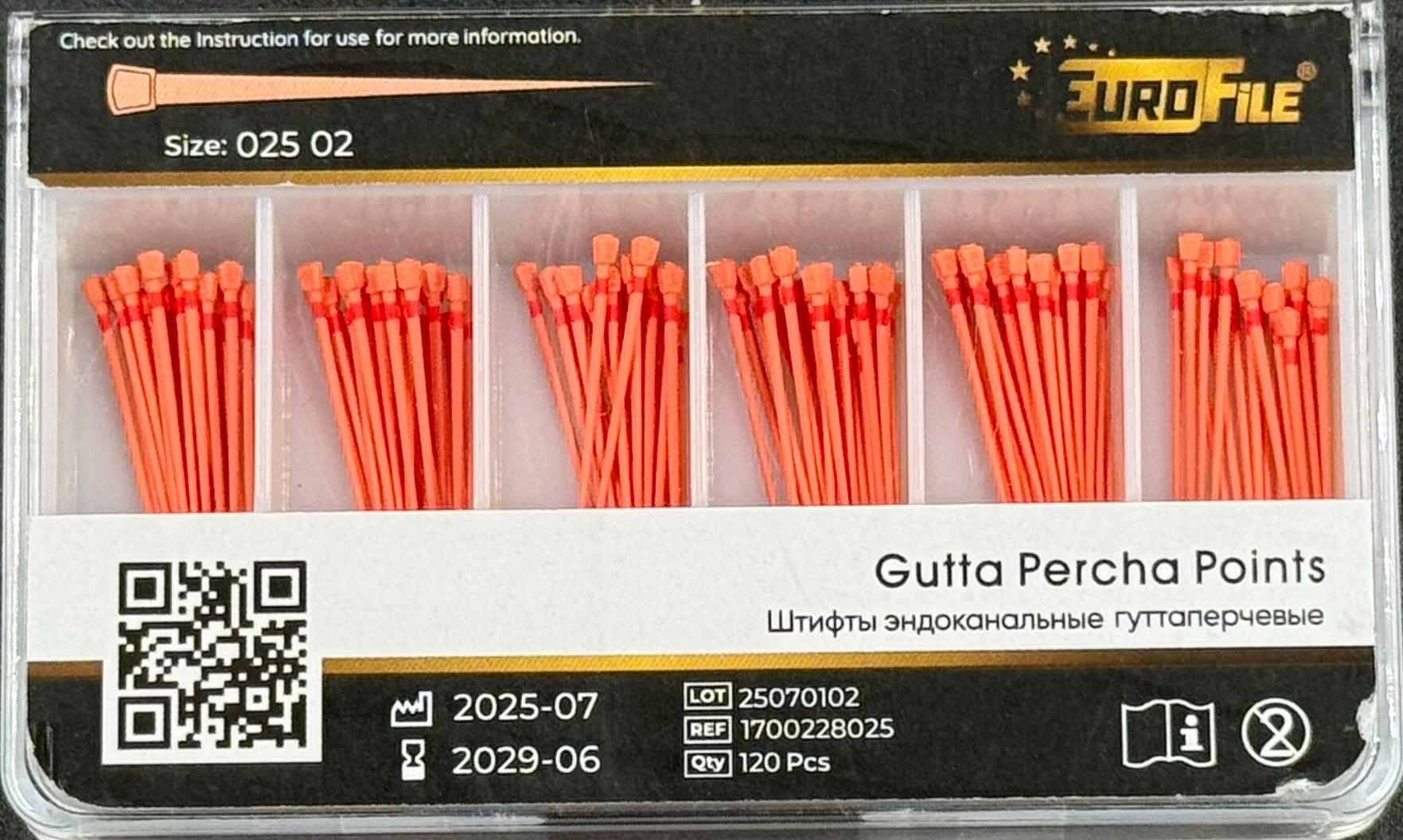 Штифты гуттаперчивые 02-25 120 шт. EUROFILE