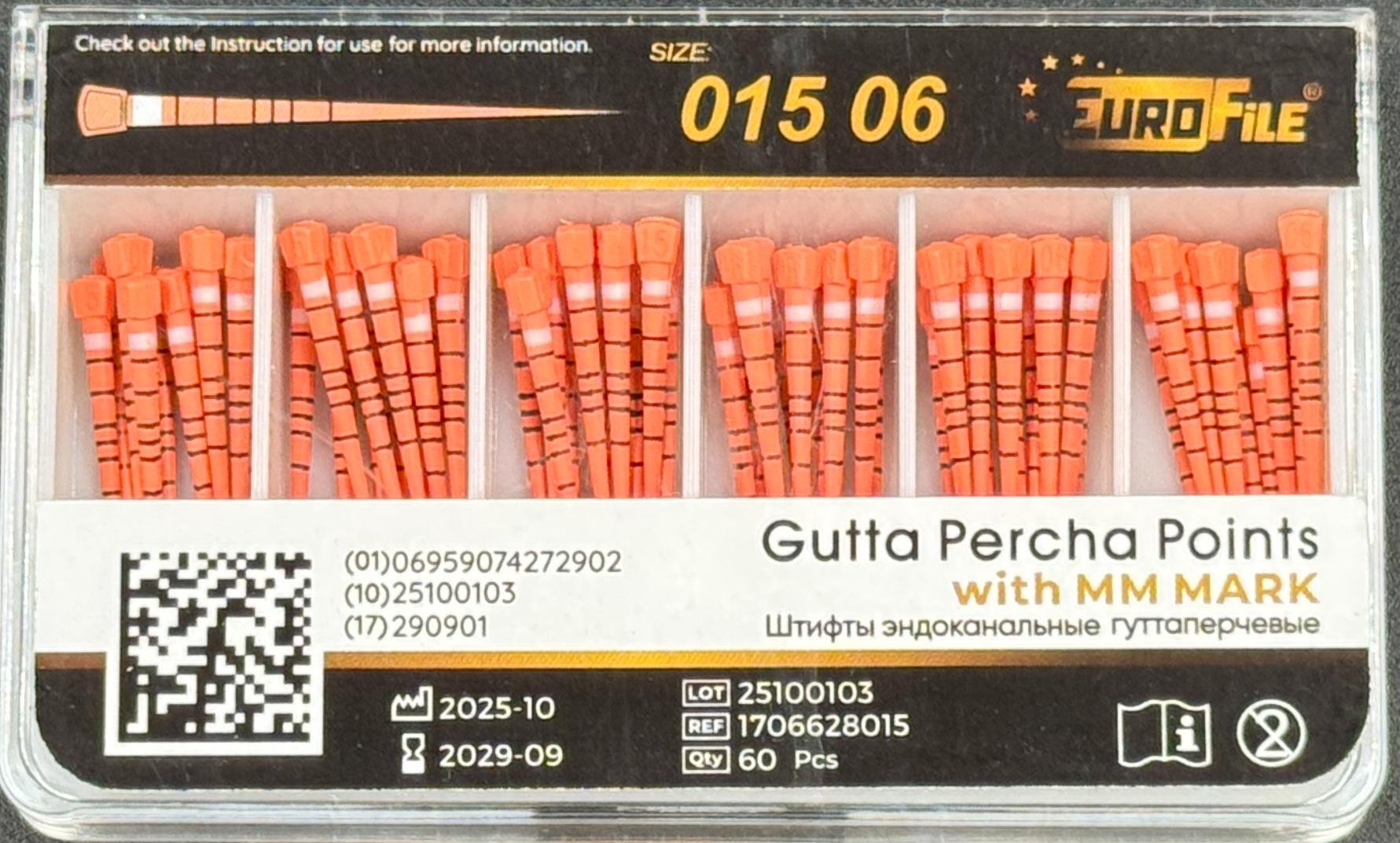 Штифты гуттаперчивые 06-15 60 шт. с миллиметровой маркировкой EUROFILE
